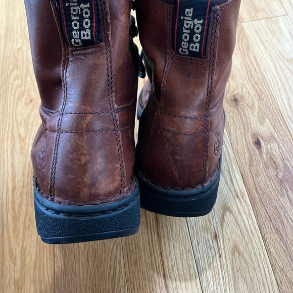 Georgia Boot Comfort Core Cognac Brown Thick Leather Opanka 8" Boots - Picture 7 of 9